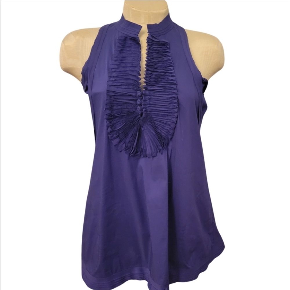 BCBG Sexy Small Tank Top Purple Ruffle Keyhole Racerback with Pockets